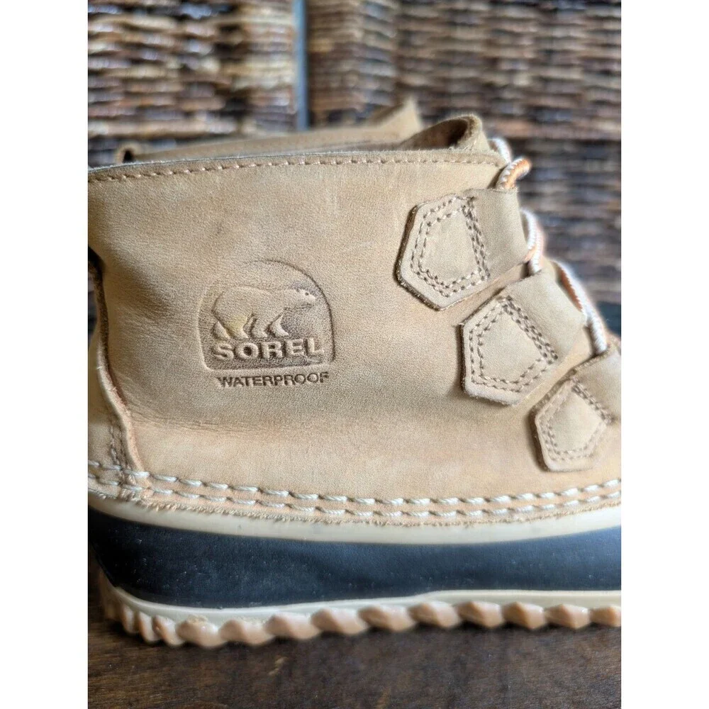 Sorel Out N About Leather Duck Boot Women 7.5 Black Ankle Waterproof Rain Bootie